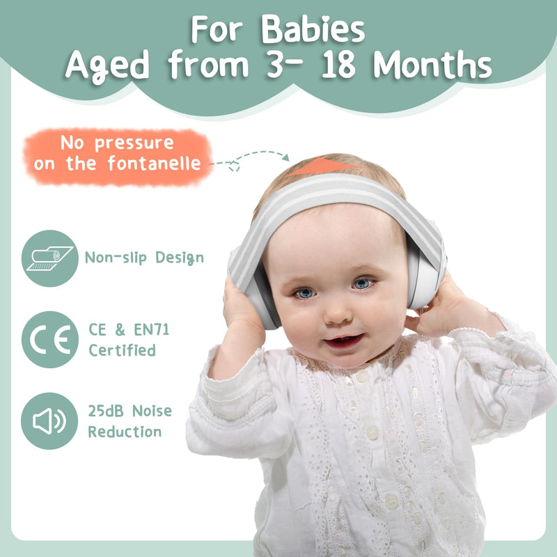 BOENFU Noise Cancelling Headphones for Babies and Toddlers up to 48 Months, 2 in 1 Adjustable Ear Muffs Noise Protection White - BeesActive Australia