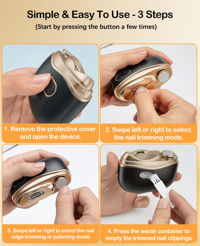 Electric Nail Clipper, 3-in-1 Electric Automatic Nail Clipper, Trimming, Polishing & Light, Quiet, 2 Speed Settings, Nail Scraps Storage, USB Rechargeable, Electric Nail Clippers for Seniors & Babies Black