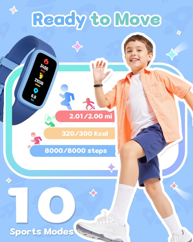 Kids Fitness Tracker Watch with Amoled Screen, Activity Tracker No Phone Needed, Heart Rate and Sleep Monitor, 3ATM Waterproof, Pedometer, Alarm Clock, Games, Step Counter Watch for Boys 5-10 Blue