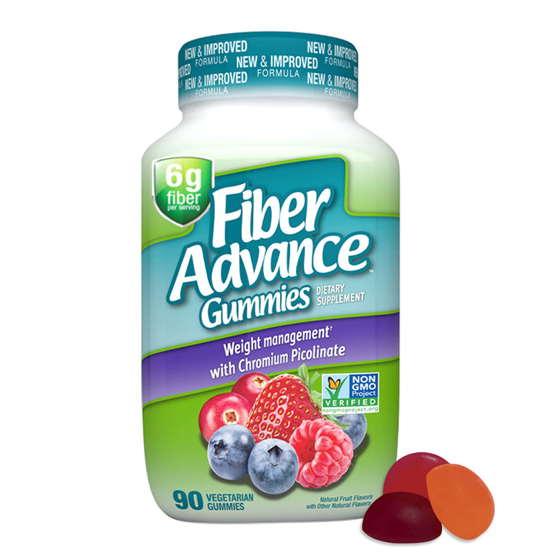 Fiber Advance Weight Management Gummies | 100% Plant Based Fiber for Digestive Wellness and Gut Health | Chromium Picolinate for Weight Management Support, 90 Count 90 Count (Pack of 1)