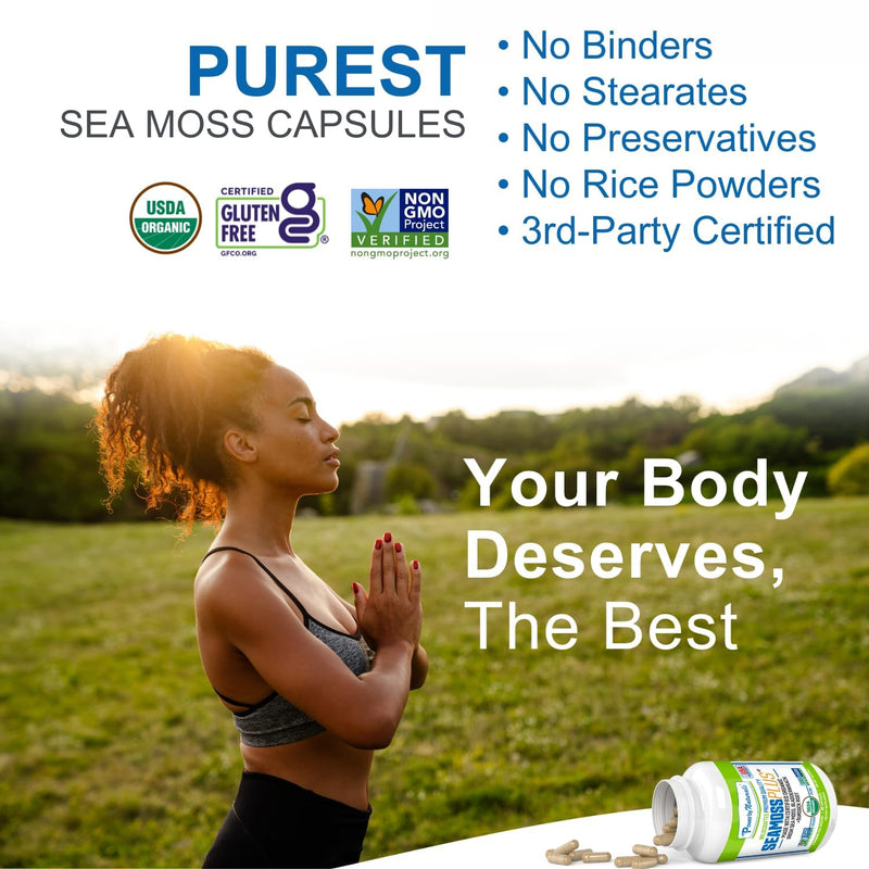 Power By Naturals Sea Moss Plus – USDA Organic Irish Sea Moss Capsules with Bladderwrack & Burdock Root – Immune Support – Vegan, Non-GMO, Gluten-Free – 120 Capsules, 2-Pack (2-Month Supply) | With Bladderwrack & Burdock Root - Immune Support - Vegan, ...