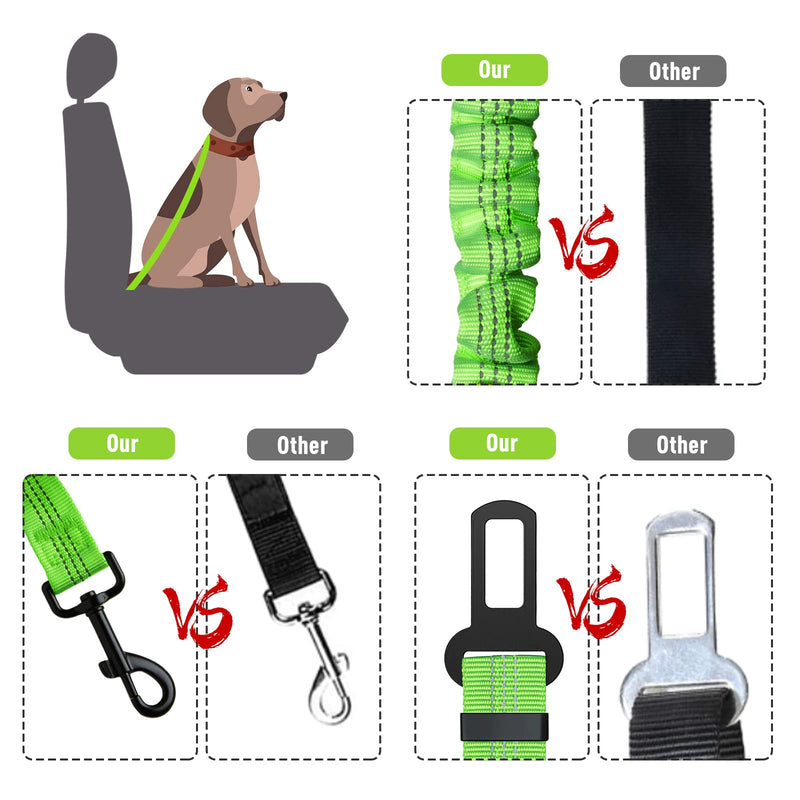 Nzonpet Dog Seat Belt, Retractable Dog Car Seatbelts, Safety Dog Seat Car Harness for Car Travel, Reflective Heavy Duty Pet Seat Belts w/Stainless Hook and Elastic Bungee Buffer-Green Green - BeesActive Australia