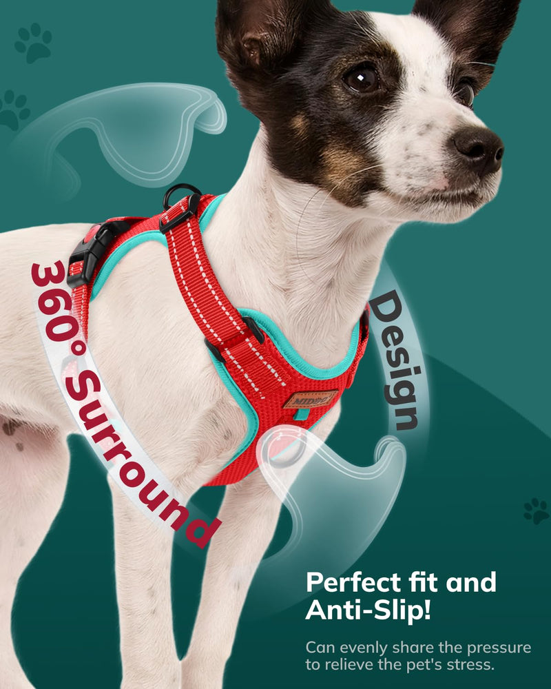 MIDOG Dog Harness, No-Pull Pet Harness and Leash Set for Small Medium Large Dogs Walking, No Choke Front Clip Dog Reflective Harness, Adjustable Soft Padded Pet Vest with Easy Control Handle (Red,L) Red - BeesActive Australia