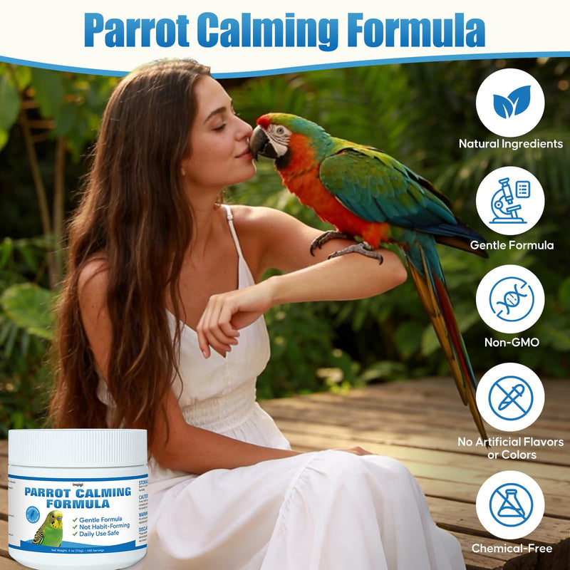 Parrot Calming Supplement – 4oz – Natural Bird Behavior Support Powder for Travel, Loud Noises & Visitors – Vet-Formulated, Easy Daily Use for Parrots