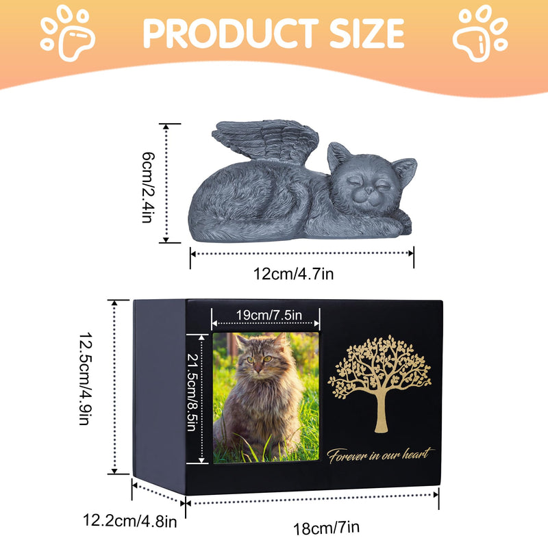 DiDiBirDi animal urns for cats, pet cremation box, cat urn for ashes, black cat urns made of wood for ashes, comes with a cat angel statue made of resin and a velvet bag for storage set 1 - BeesActive Australia