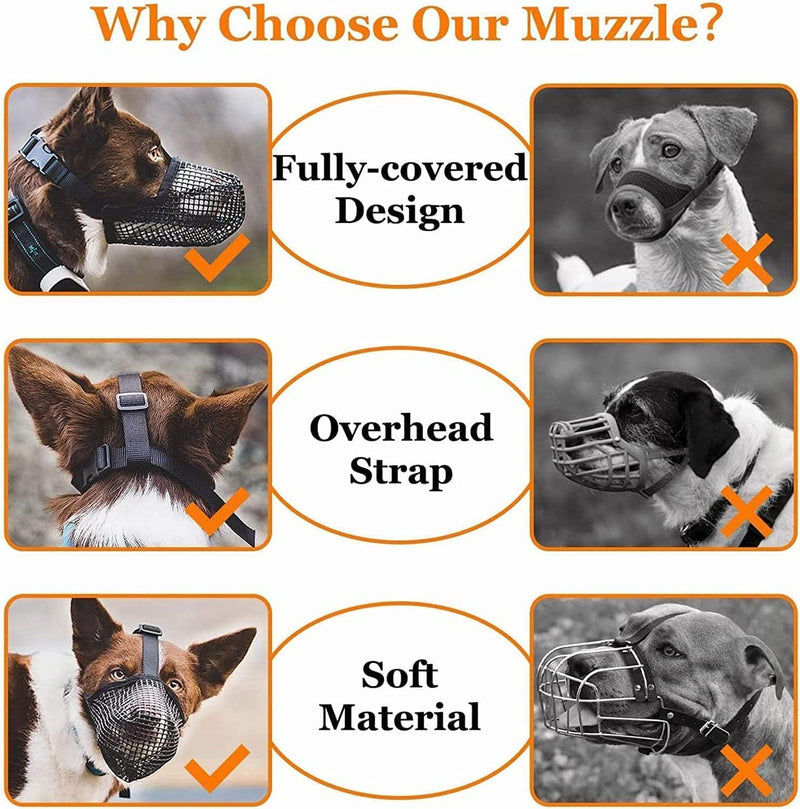 Mesh dog muzzle, muzzle for dogs, breathable muzzle for dogs, muzzle for dogs with rounded mesh, adjustable breathable mesh muzzle (black) black M - BeesActive Australia