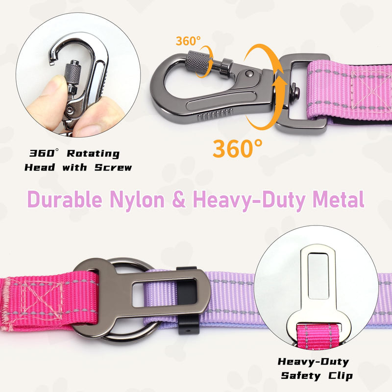 Hands Free Dual Handle Retractable Bungee Leash with Reflective Trim, Adjustable Waist Belt for Dog Walking, Running, Hiking - Durable Nylon Leash for Medium Large Dogs, Pink