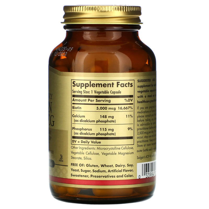 Solgar Biotin 5000 mcg- Supports Healthy Skin, Nails & Hair- 180 Count | Supports Energy Production & Metabolism - Vitaim B - Non-GMO, Vegan, Gluten Free 180 Count (Pack of 1)