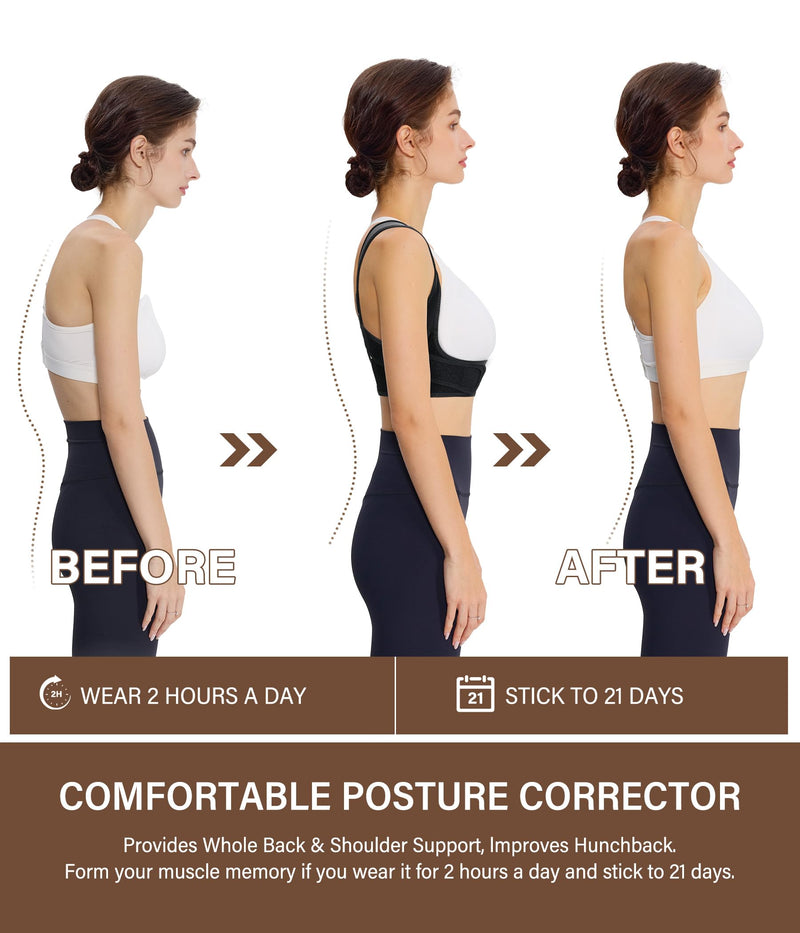 URSEXYLY Posture Corrector for Women Breathable Back Brace For Posture Adjustable Back Straightener Support for Neck Shoulder Clavicle and Upper Back Pain Relief(S/M,Black) S/M Black - BeesActive Australia