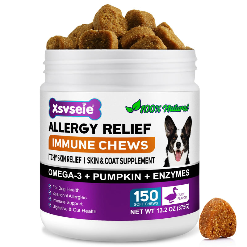 Itch & Immunity Chews for Dogs – 150 Soft Chews | Supports Skin Comfort, Coat Condition, and Natural Defenses | Daily Duck-Flavored Supplement for All Breeds & Ages