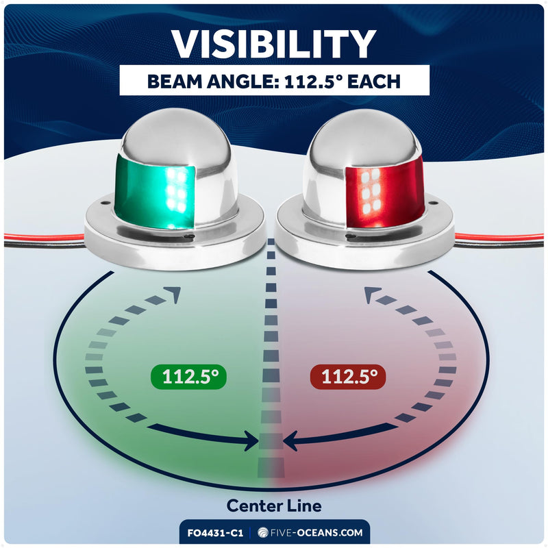 Five Oceans Boat Navigation Lights - LED Bow Light, Navigation Lights for Boats LED Red and Green, Boat Lights Navigation Horizontal Mount Sidelight, 12V, USCG Rules 2NM - FO4431-C1 Sidelights
