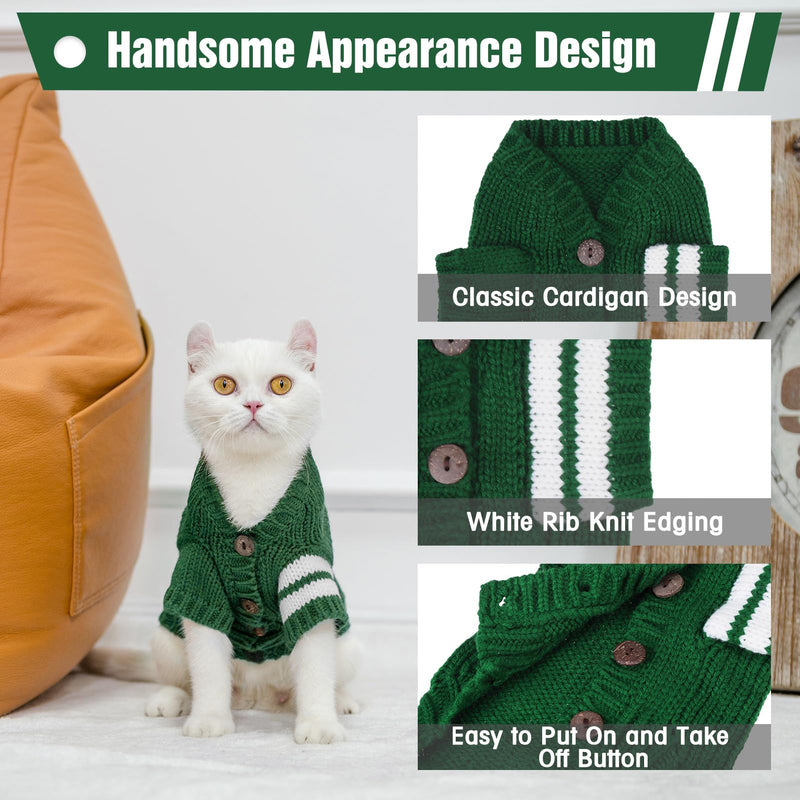 EXPAWLORER Cat Sweater for Cold Weather - Stylish Knitted Cat Clothes, Soft Cat Sweatshirt with Sleeve Warm Clothing, Fall and Winter Pet Clothes for All Different Cats or Small Dogs (Large, Green) Large (Pack of 1) - BeesActive Australia