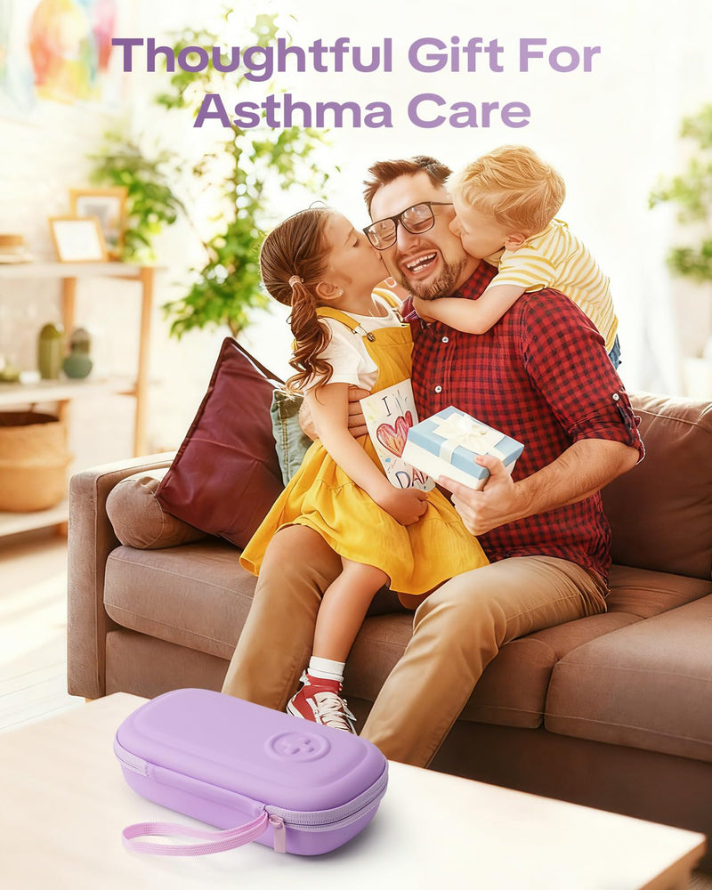 Asthma Inhaler Portable Case for Adults, Kids & Seniors - Temp-Humidity Resistant, Multi-Zone Lining for Inhaler/Spacer/Emergency Meds, Waterproof PU & Travel-Ready, Violet (Only Case) - BeesActive Australia