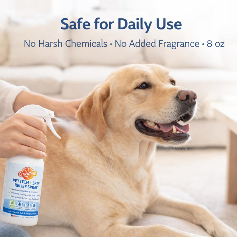 Pet Itch + Skin Relief Spray for Dogs & Cats – Gentle Skin Soothing Spray, Helps Reduce Itching & Irritation, Non-Toxic, Lick-Safe Formula, 8 oz