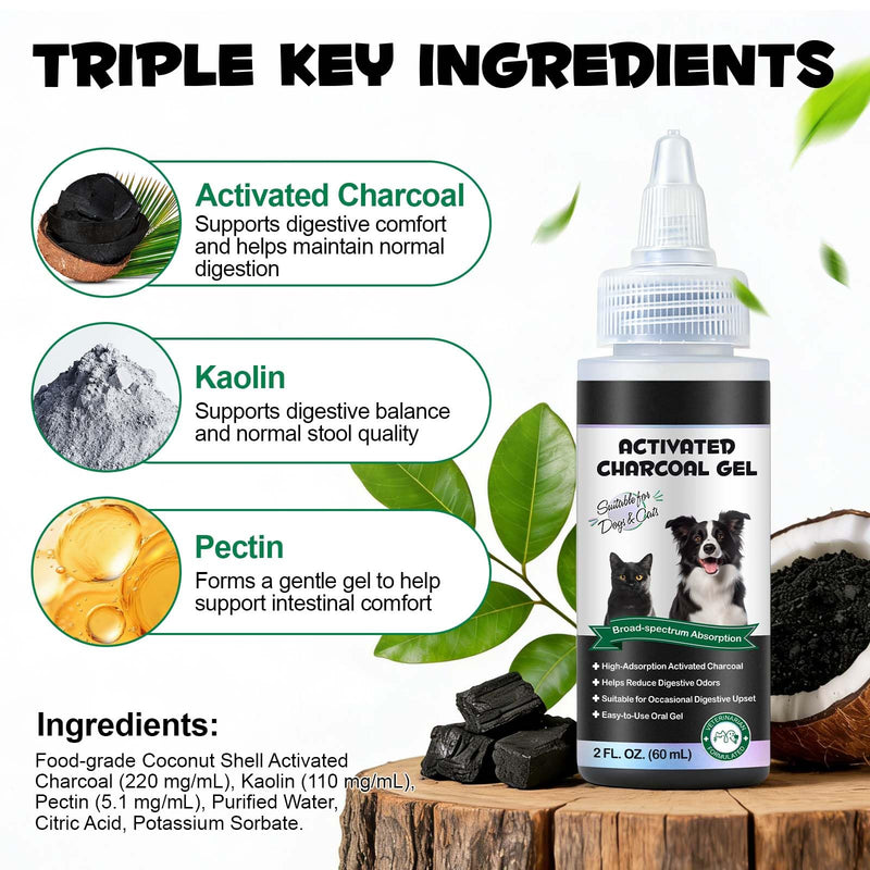 Pet Activated Charcoal Gel Gentle Digestive Comfort for Dogs and Cats Activated Charcoal Supports Healthy Stool Consistency and Intestinal Health Veterinarian Formulated Routine Hygiene Care 60ml