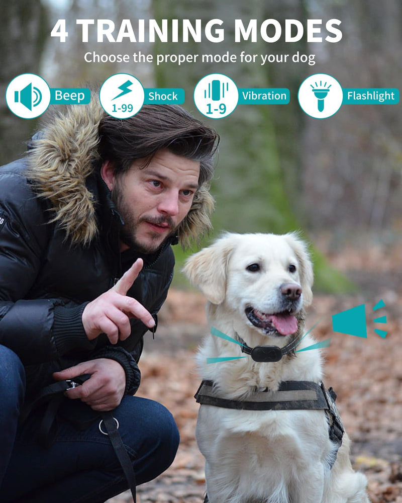 Dog Shock Collar - 2000FT Range Rechargeable Dog Training Collar with Remote IPX7 Waterproof 4 Training Modes (Flashlight Beep Vibration Shock) Perfect for Small Medium Large Dogs (20-150lbs) Black - BeesActive Australia