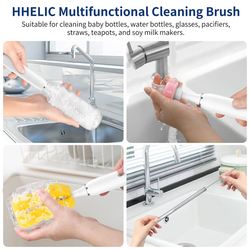 Electric Baby Bottle Brush Set with Rechargeable Electric Bottle Brush Cleaner and Silicone Bottle Brushes and Straw Brush Cleaner,Waterproof Travel Bottle Brush,Magnetic Suction Charging 1800mAh White - BeesActive Australia