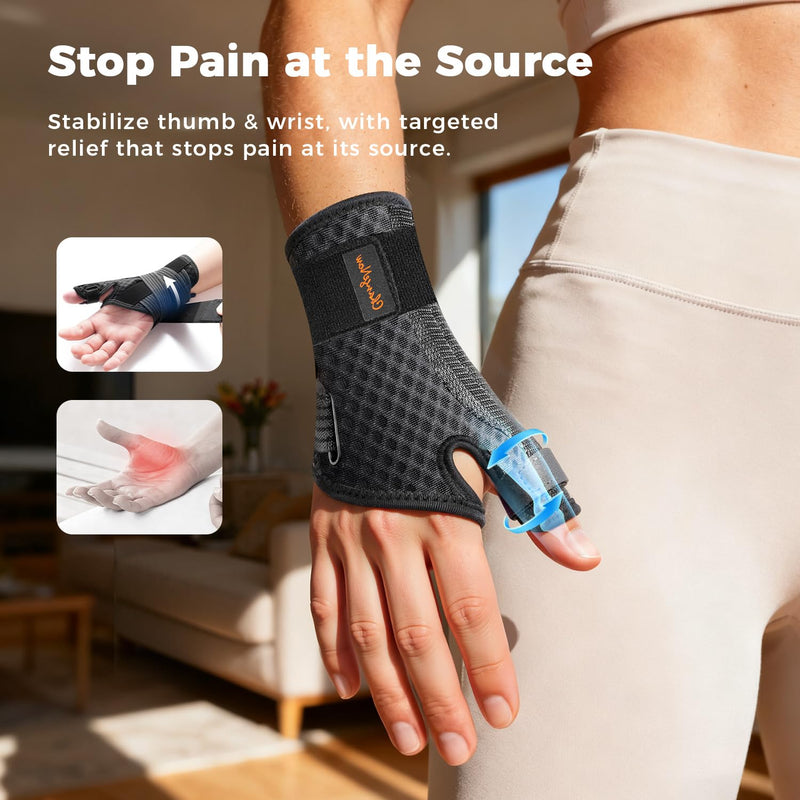 Ultra Breathable Thumb Brace for Right & Left Hand, [Upgraded Medical-Grade] Thumb Spica Splint for Trigger Thumb, Adjustable Thumb Support for De Quervains Tenosynovitis, Pain Relief, Arthritis, Tendonitis, Sprains S - Fit both hands Black