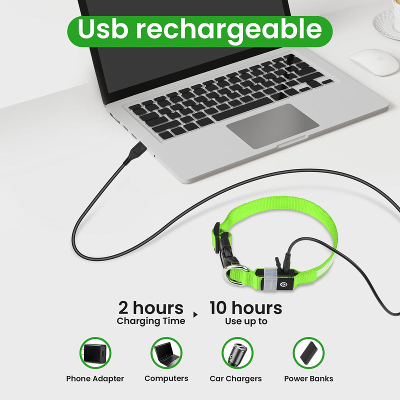 MASBRILL Luminous Dog Collar, Luminous Rechargeable USB-C Dog Collar, LED Collar for Dogs, Adjustable Waterproof, Luminous Dog Collar, 3 Light Modes for Small, Medium, Large Dogs (Green M) Green - BeesActive Australia