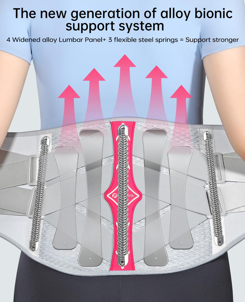 Back Brace for Lower Back Pain Women with Widened Alloy Stays,Adjustable Back Support Belt for Women & Men with Lumbar Pad,Breathable Lumbar Support Belt for Heavy Lifting & Work,Sciatica, Scoliosis, Herniated Disc,White/Pink Size M (Waist:33.5"-40.2")
