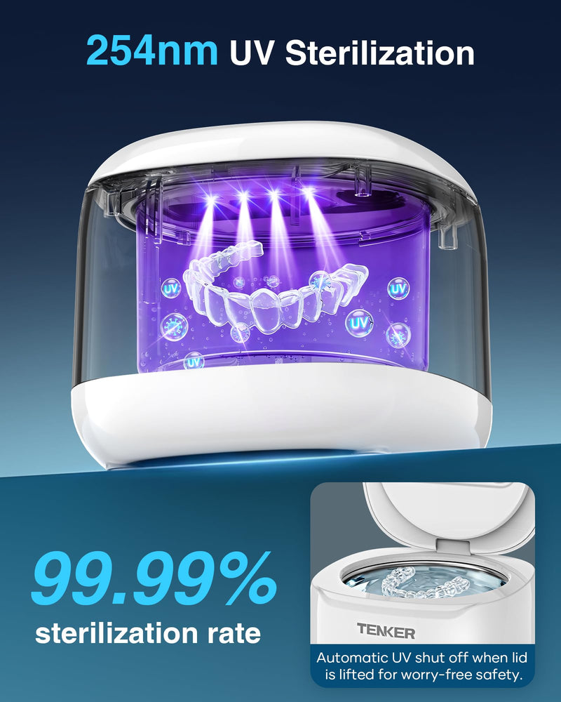 Ultrasonic Retainer Cleaner Machine, 49kHz Dental Cleaning Pod for Night Guards, Mouth Guards, Aligner, Braces, Toothbrush, Jewelry, Dentures, Ultrasonic Cleaner for Oral Dental Care, 220ML, White A-White - BeesActive Australia