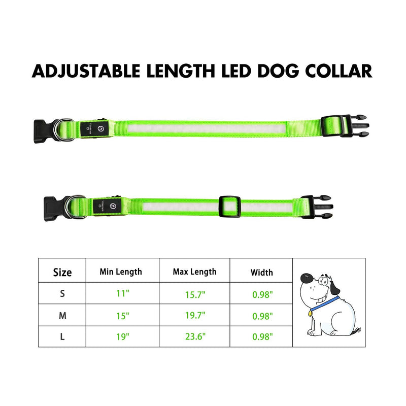 MASBRILL Luminous Dog Collar, Luminous Rechargeable USB-C Dog Collar, LED Collar for Dogs, Adjustable Waterproof, Luminous Dog Collar, 3 Light Modes for Small, Medium, Large Dogs (Green M) Green - BeesActive Australia