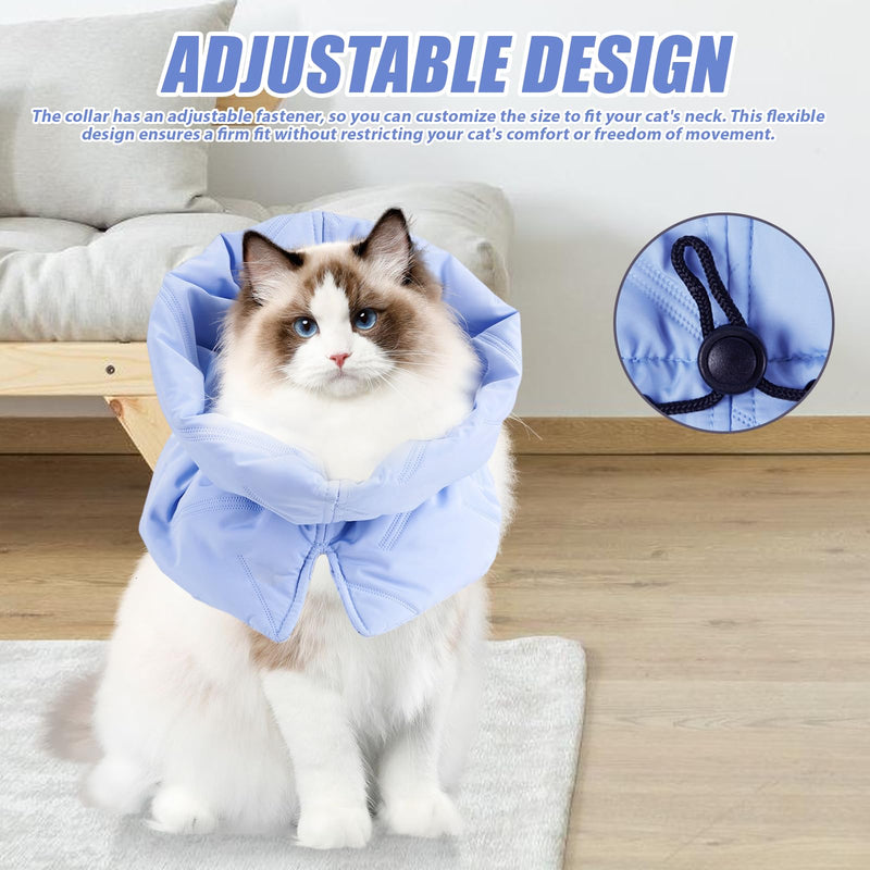 WIYETY Cat Neck Collar Adjustable Recovery Collar: Foldable Soft Protective Collar Cat, Cat Collar for Licking Wounds, Cat Collar for After Surgery and Injuries (Blue, S) - BeesActive Australia