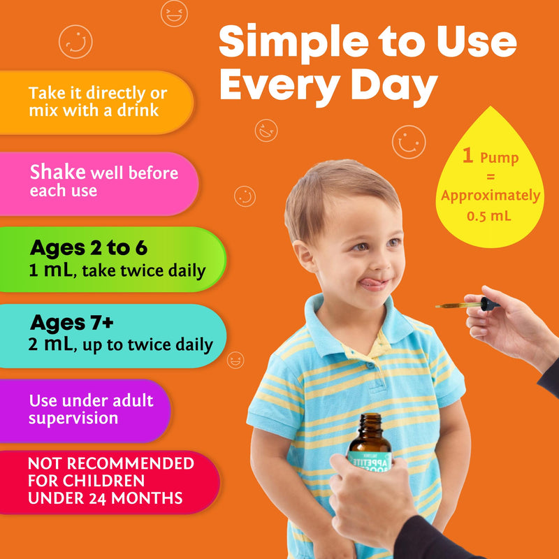 Appetite Booster Drops for Kids Toddler Liquid Formula | Support Healthy Nutrient Absorption with Vitamins B1 B3 B6 B12 Zinc & L-Lysine - Ages 2+ Sugar-Free - 2 Fl Oz 2 Fl Oz (Pack of 1)