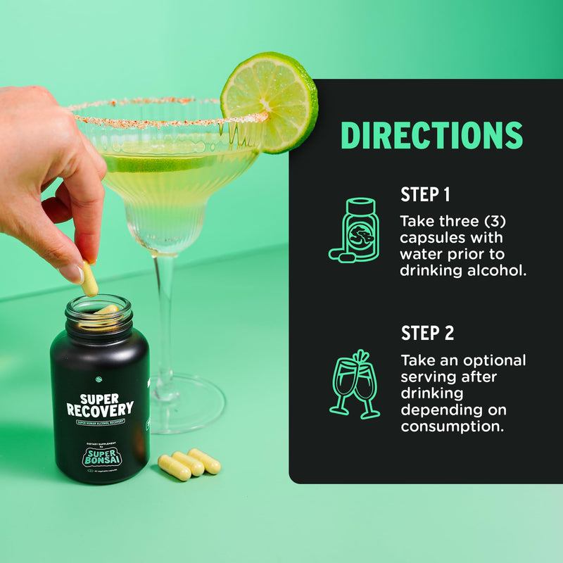 SuperBonsai Super Recovery Capsules for Post Celebration and Morning Relief - All Natural Holistic Support - 3 Capsules Taken Before Drinking and an Optional Serving After (14 Servings) 42 Count (Pack of 1) - BeesActive Australia