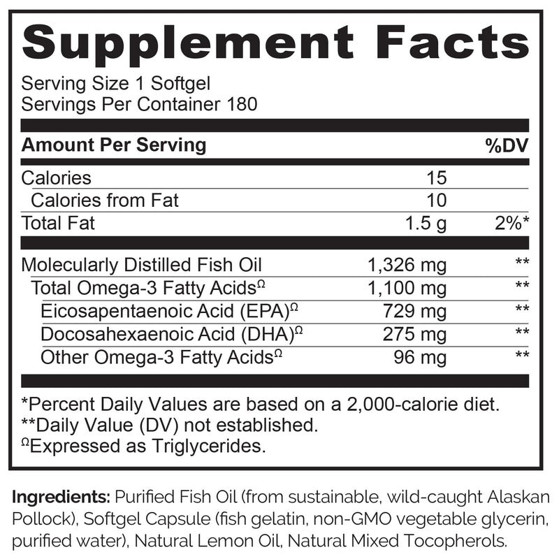 NATURELO Burpless Omega 3 Fish Oil Supplement, 1100mg, 180 Softgels | Triglyceride omega-3, omega 3 DHA EPA, liquid fish oil, 6 months supply 180 Count (Pack of 1)
