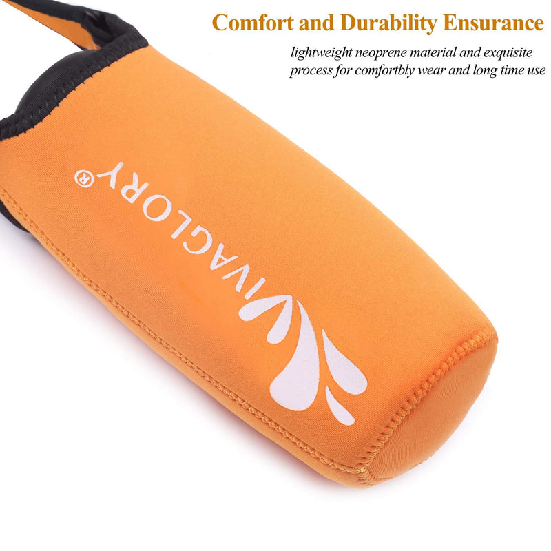 VIVAGLORY 25oz Stainless Steel Water Bottle & Neoprene Bottle Carrier Combo, Dog Drinking Bottles and Water Bottle Holder, Great for Hiking & Traveling with Pets Orange Carrier + Stainless Steel Bottle - BeesActive Australia