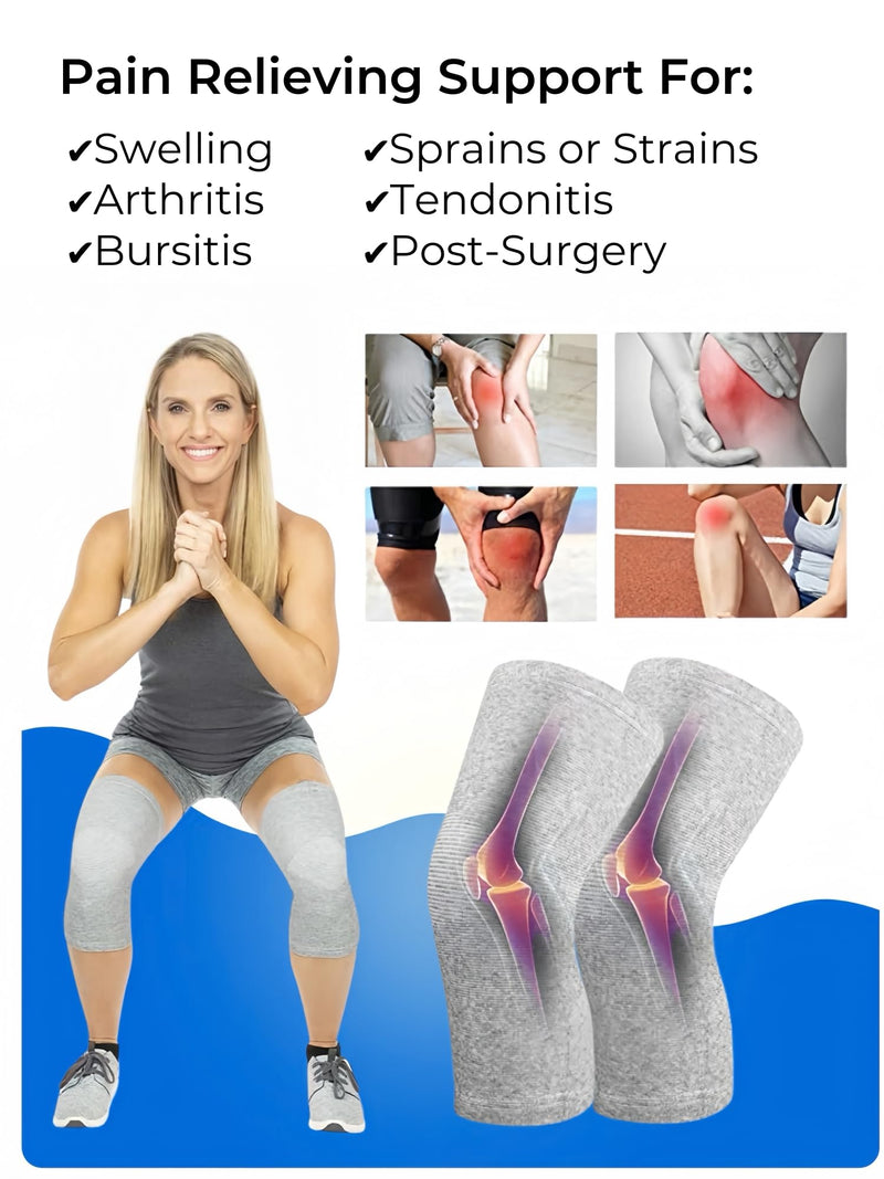 Bamboo Knee Sleeves, 2-Pack Knee Compression Sleeve Women Men Elastic Warm Slip-on Recovery Knee Brace for Arthritis Knee Pain Grey Large - BeesActive Australia