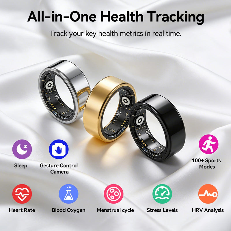 Smart Ring Fitness Tracker, Heart Rate Monitor, Sleep Tracker for Women Men Silver 9