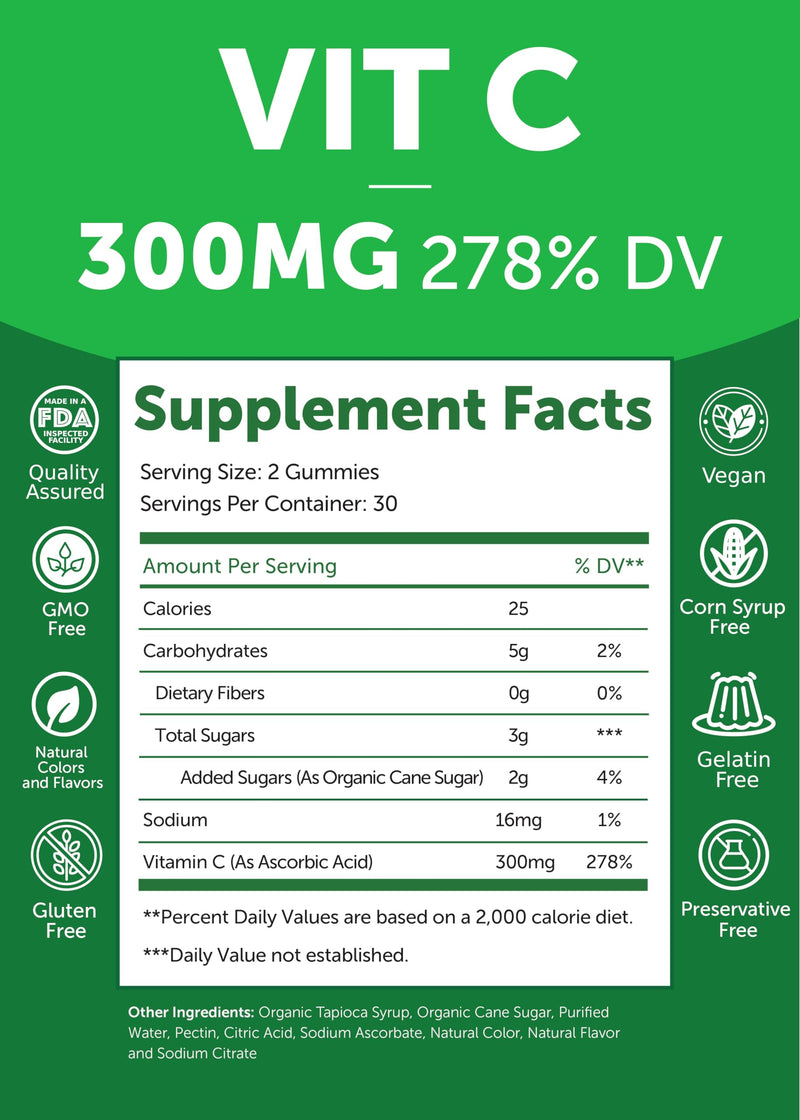Lunakai USA Made High Potency Vitamin C Gummies for Adults and Kids - 300mg Immune Support - Non-GMO, Vegan, Delicious Orange Flavor, 60ct 60 Count (Pack of 1)