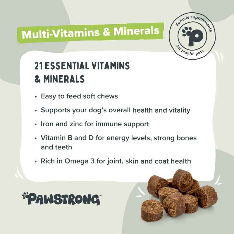 Multi-Vitamins & Minerals Soft Chew Dog Supplements – 21 Essential Nutrients for Daily Health, Energy, Joints, Skin & Coat with Omega 3 EPA & DHA – 60 Soft Chews 60 Chews