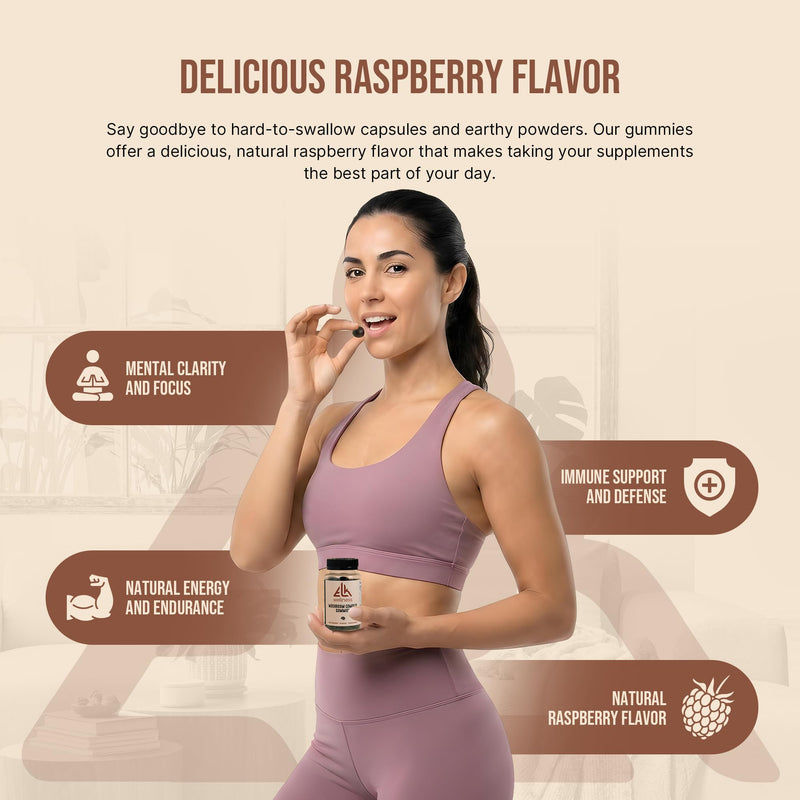 10-in-1 Mushroom Gummies - Lions Mane - Raspberry 60ct | Cordyceps Reishi Lion’s Mane 10-in-1 Blend, Immune Support, Focus & Memory, Energy & Endurance, Antioxidants, Vegan Non-GMO