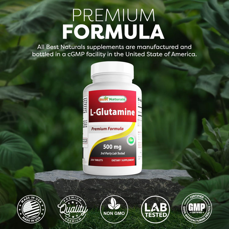 Best Naturals L-Glutamine 500mg, 250 Tablets (250 Count (Pack of 2)) 250 Count (Pack of 2)