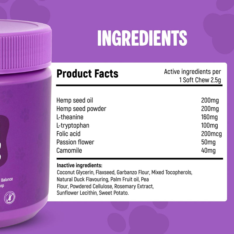 Calmers for Dogs – TDL 120 Soft Calming Dog Chews – Duck Flavour Calm Treats for Dogs with Hemp Dog Oil – Tablets for Anxiety, Dog Stress Relief & Natural Dog Chews