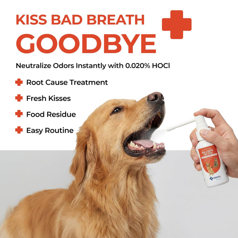 Oral Spray for Dogs and Cats Teeth Cleaning Spray Freshens Breath, Soothes Gums, Alcohol Free Daily Dental Care with Pure Hypochlorous – 3.38 oz