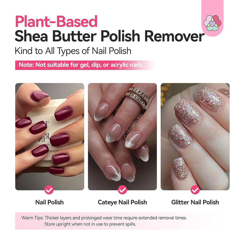 SAVILAND Plant-Based Nail Polish Remover Kit: 6.76 fl.oz Non Acetone Fingernail Polish Remover Shea Butter Nail Remover with Castor Oil VE Cuticle Oil & Nail Removal Tools for All Nail Polish Types Pink-1