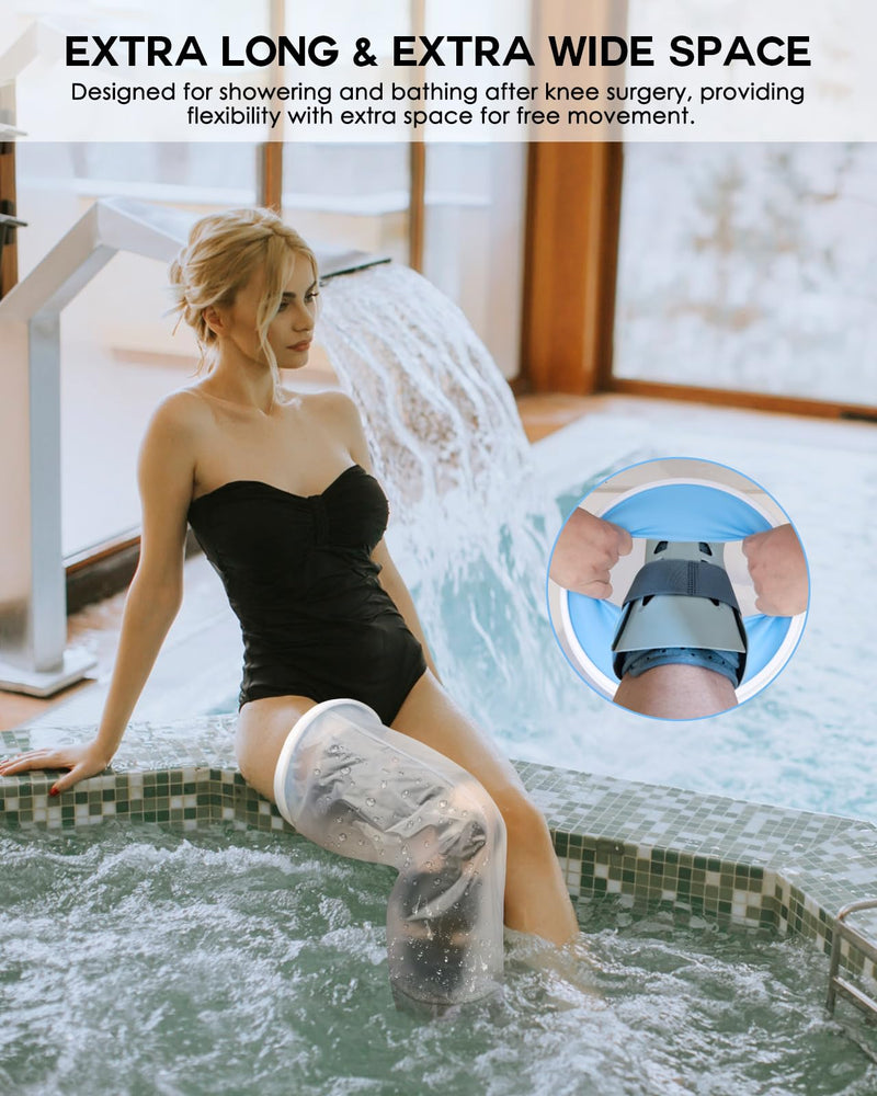Waterproof Extra Wide Full Leg Cast Cover for Shower with Non-Slip Bottom, Extra Large Watertight Leg Cast Protector for Thigh Foot Ankle Surgery Wounds, Knee Immobilizer/Brace, Walking Boots,Reusable Full Leg-Extra Wide - BeesActive Australia