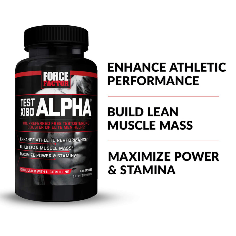 Force Factor Test X180 Alpha Testosterone Booster for Men | Testosterone Supplement with Fenugreek & L-Citrulline to Promote Lean Muscle, Strength, Energy & Performance, 60 Capsules