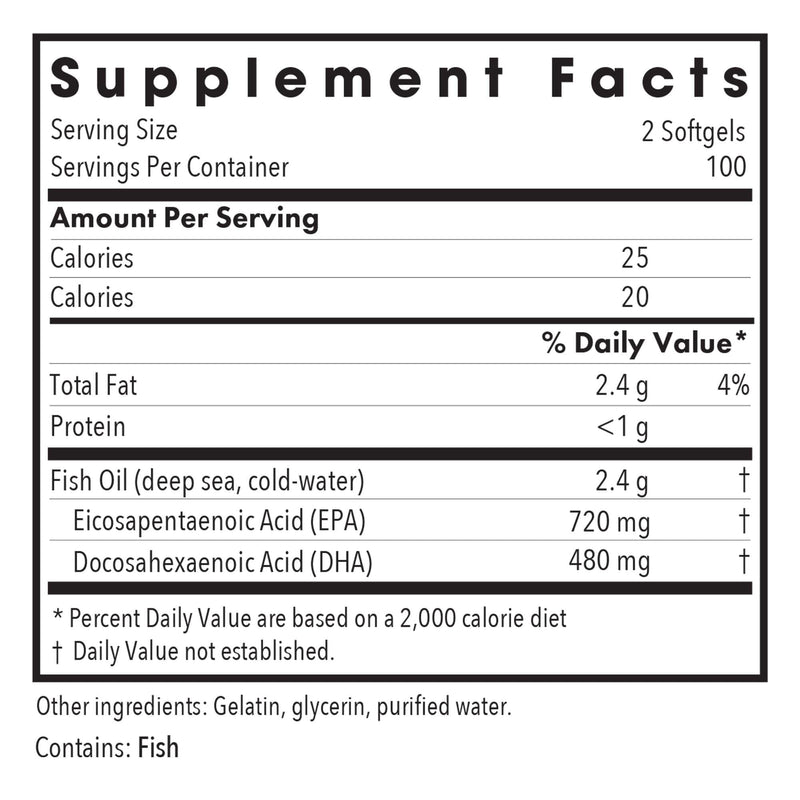 ARG Super EPA 720 mg EPA and 480 mg DHA, Omega-3, 200 Softgels | Concentrated Omega-3 Fish Oil Softgels for Cardiovascular and Brain Health Support, 100 Servings