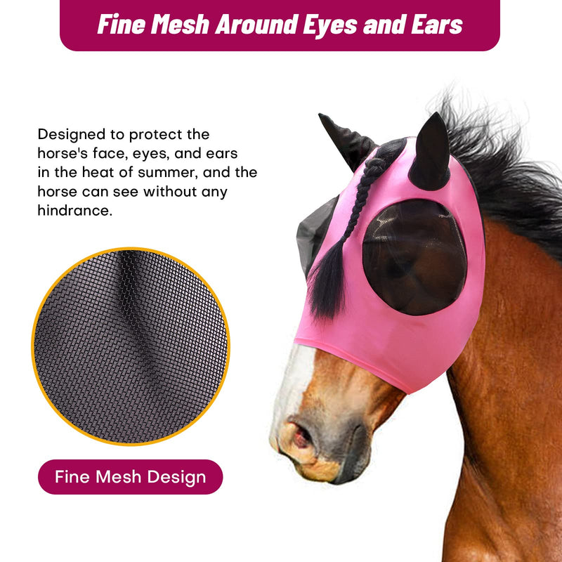 Horse Fly Mask,Fly Masks for Horses with Ears,Lycra Upgrade Fly Mask with UV Protection Comfortable&Elasticity(Pink) - BeesActive Australia