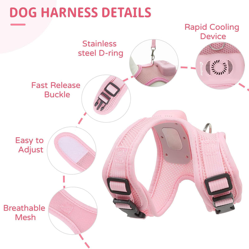 Cooling Dog Harness and Leash Set Wearable Air Conditioner Dog Vest Harness Light Up Easy Walk Dog Harness Mesh Front Clip Puppy Harnesses for Small Dogs,Pink Medium Pink - BeesActive Australia