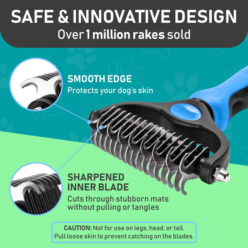 Maxpower Planet Pet Grooming Brush - Double Sided Shedding, Dematting Undercoat Rake for Dogs, Cats - Extra Wide Dog Grooming Brush, Dog Brush for Shedding, Cat Brush, Reduce Shedding by 95%, Blue Large - BeesActive Australia