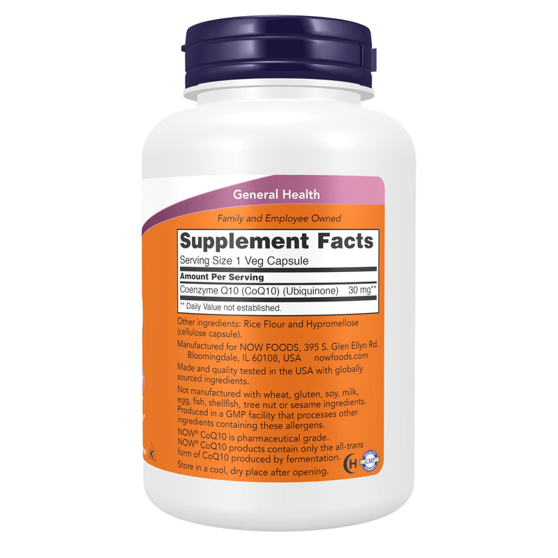 NOW Supplements, CoQ10 30 mg, Pharmaceutical Grade, All-Trans Form produced by Fermentation, 240 Veg Capsules 240 Count (Pack of 1)