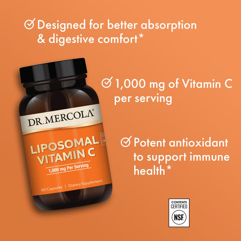Dr. Mercola Liposomal Vitamin C, 1,000 mg, 60 Capsules (30 Servings) | Supports Brain, Heart, Eye, and Immune Health, Bioavailable Formula, Non-GMO, Gluten-Free and Soy-Free 60 Count (Pack of 1)