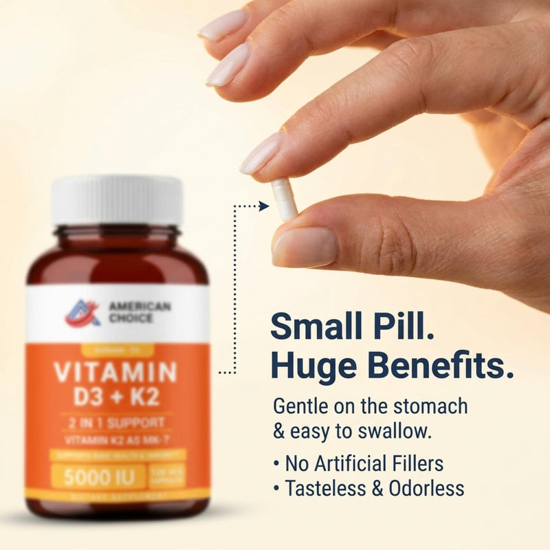 Vitamin D3 K2 5000 IU Supplement, Enhanced Bone, Heart & Immune Support - Supports Calcium Absorption, Non-GMO, Gluten-Free 100mcg K2-120 Veg Capsules
