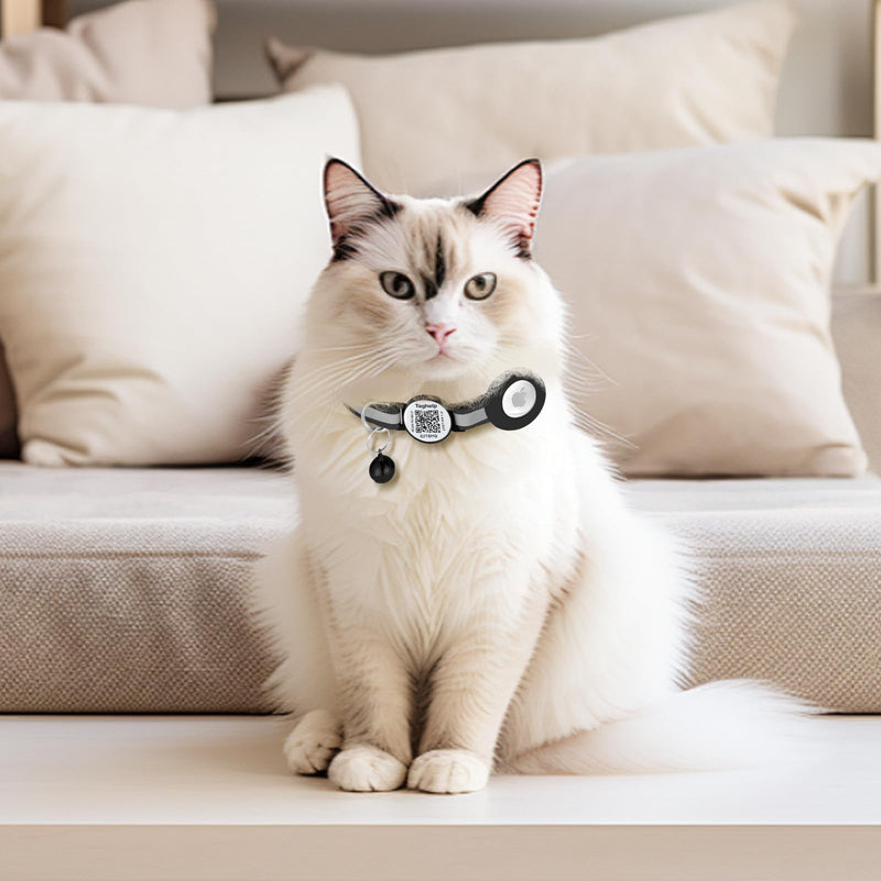 AirTag Cat Collar with Smart id tag, Cat Tracker Collar with Air Tag Holder, Safety Breakaway Buckle and Name Tag, Compatible with Apple Airtag, for Cats, Kittens and Small Dogs (Pink Cute paw Print) collar with airtag holder Pink Cute paw Print - BeesActive Australia